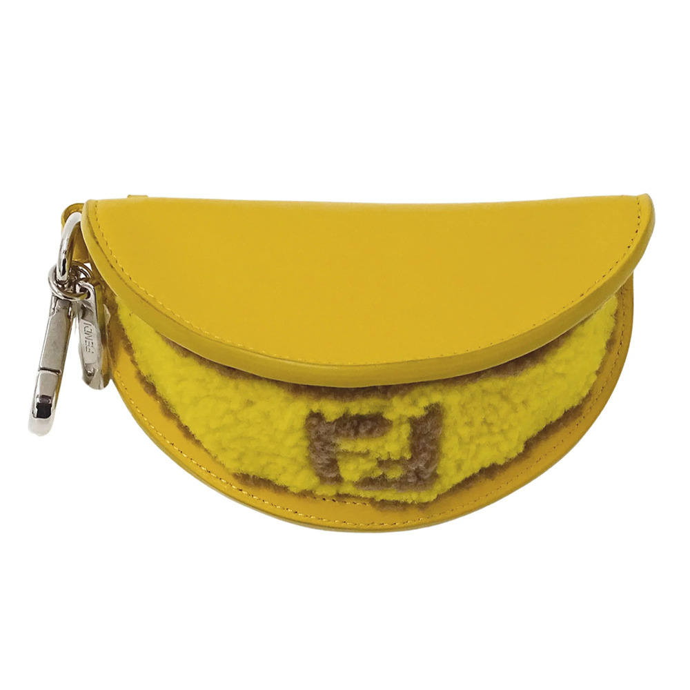 Fendi handbag/pouch for women, brand name, leather and wool, yellow, 7AR706, ...